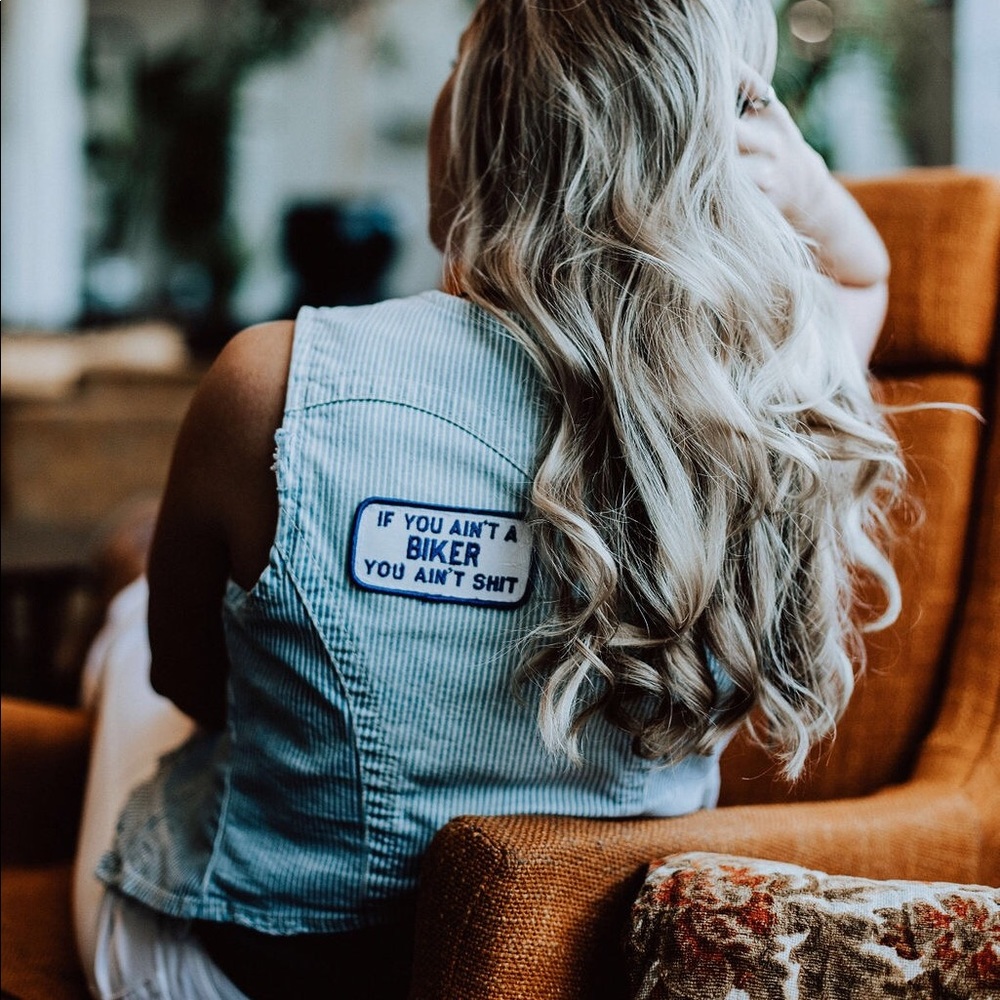 True religion distressed biker vest